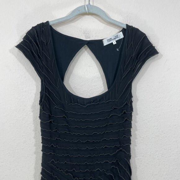 Vtg Diane von Furstenberg Sz 14 Maxi Dress Open Back Ruffle Stretch Jersey Gown - Picture 3 of 5